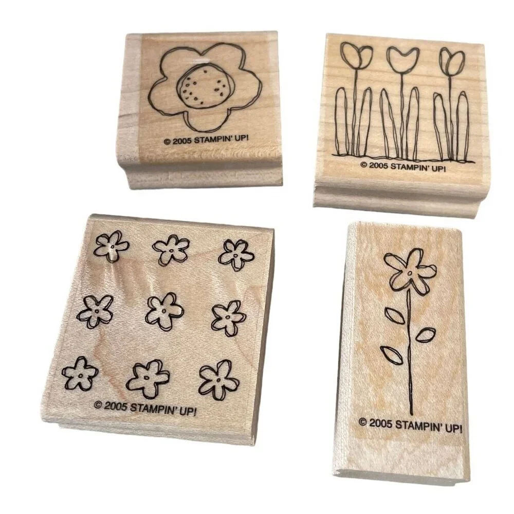 Stampin Up! Pocket Full of Posies 2005 Rubber Stamps‎ Set Of 4 Flower Designs